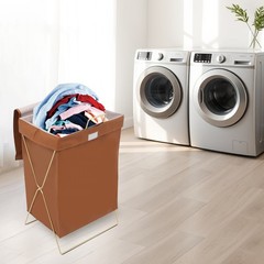 Brown + Gold Laundry Hamper X-Frame Laundry Basket Dirty Clothes Basket w/Lid