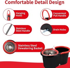 360° Spinning Mop Bucket System with 3 Microfiber Mop Replacement Heads