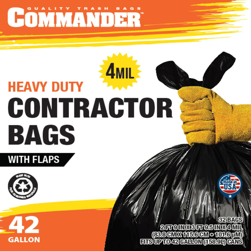 Commander 42 Gallon 4 Mil Black Heavy Duty Trash Bags – 33 X 45 – Pack Of 32 –