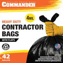 Commander 42 Gallon 4 Mil Black Heavy Duty Trash Bags – 33 X 45 – Pack Of 32 –