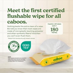 Caboo Tree Free Flushable Wipes, Certified 60 Count (Pack of 3), White