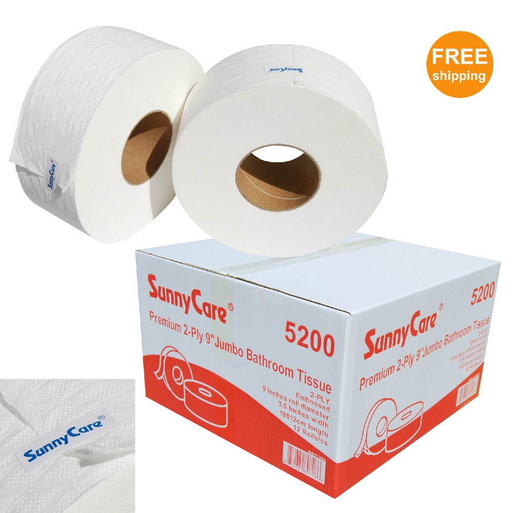 SunnyCare #5200 9″JRT 2 Ply Premium Jumbo Roll Paper Bathroom Tissue 12 Rolls