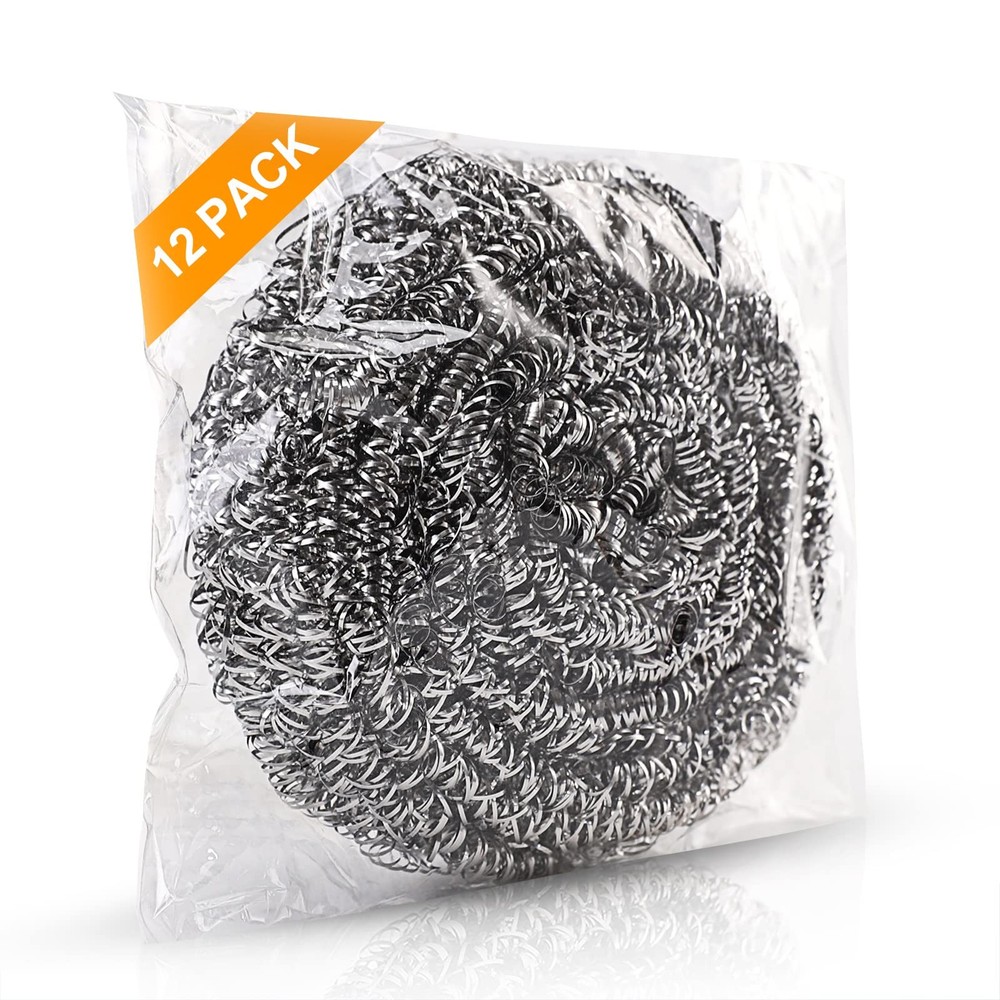 ovwo 12Pack Upgraded Steel Wool Scrubbers – 12 Count (Pack of 1), Silver