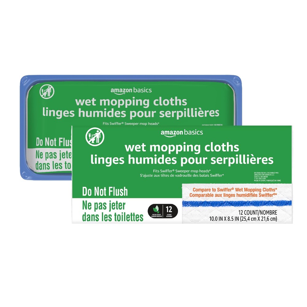 Amazon Basics Wet Mopping Cloth Refills, 24 Count (2 Packs of 12), White
