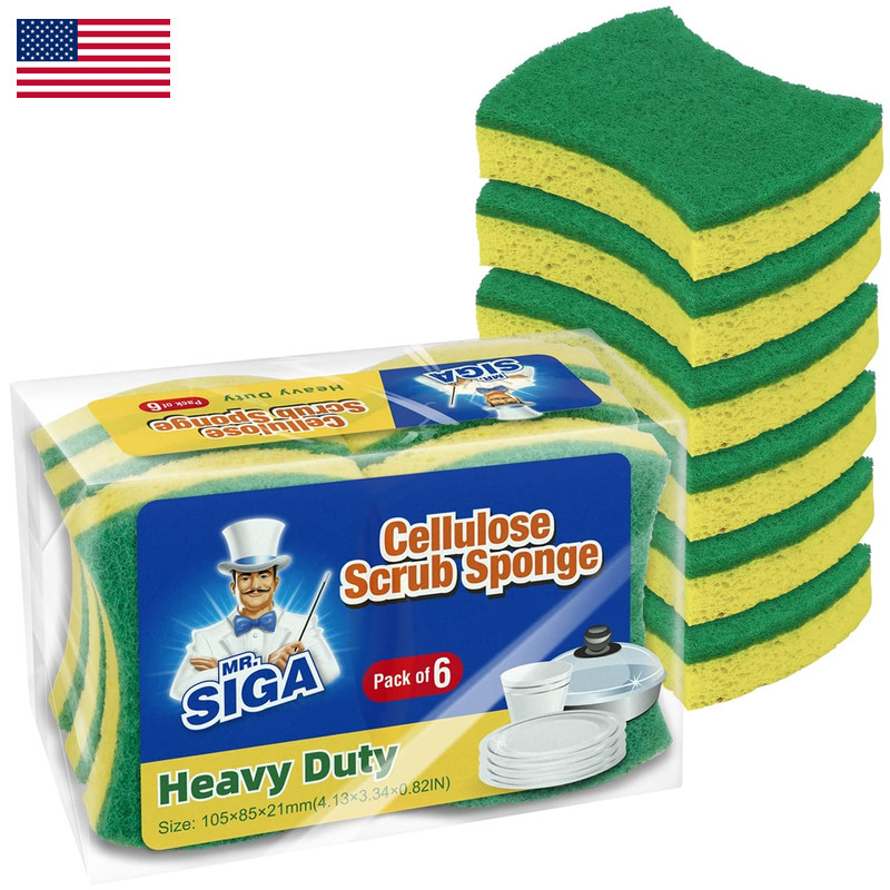 Mr.Siga Heavy Duty Cellulose Scrub Sponge Dual-Sided Dishwashing Sponge For