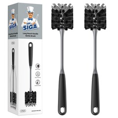 MR.SIGA Long Handle Bottle Brush, Flexible Scrub 2 Count (Pack of 1), Black
