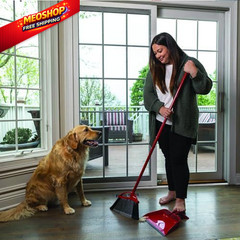 O-Cedar Pet Pro Broom with Step-On Dustpan | PowerCorner Broom, Red