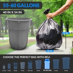 Reli. 55 Gallon Trash Heavy Duty 100 Ties Tough Leak-Proof Garbage For Large