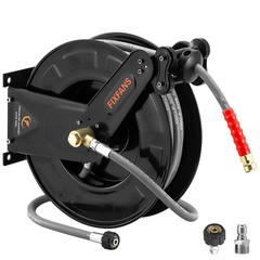 FIXFANS Pressure Washer Hose Reel with for Hot and 50 FT, Black, Grey
