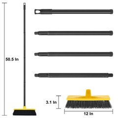 Push Broom Outdoor Indoor 12″ Wide,50″ Long Handle with Yellow Pp