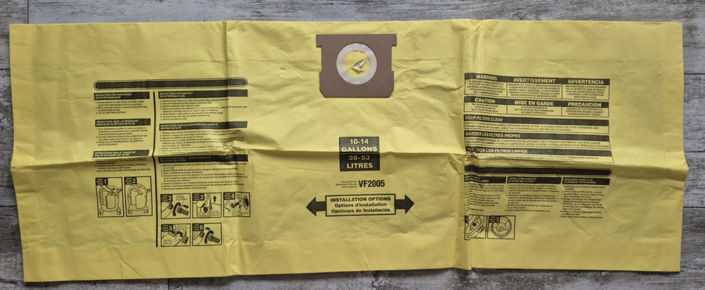 ShopVac VF2005 Vacuum Cleaner Yellow Dust Bag 10-14 Gallons 2 Piece Set