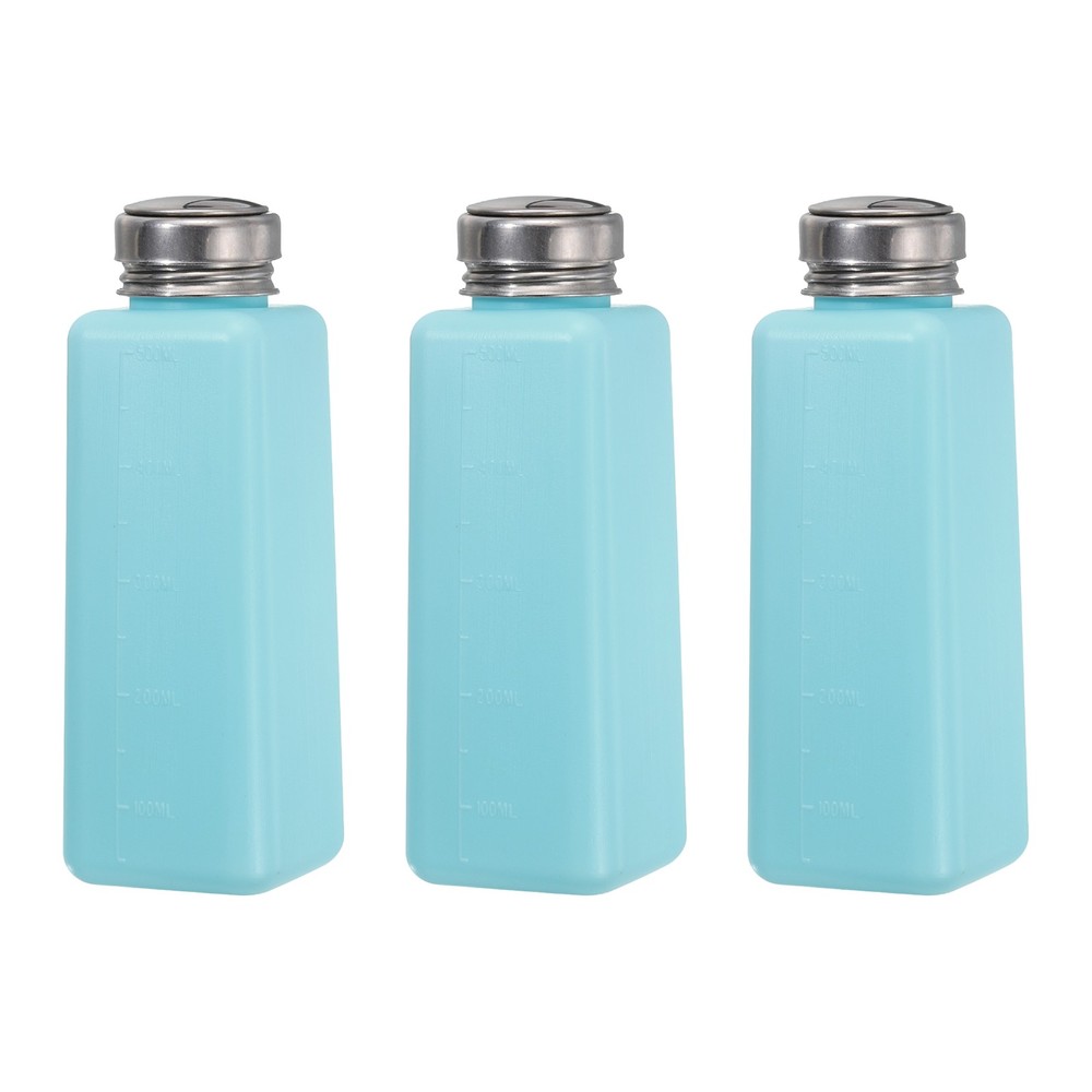3pcs 17 Oz/500ml Alcohol Push Down Pump Dispenser Bottle Press, Blue