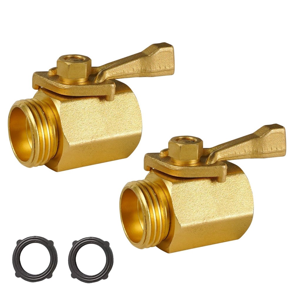 LIULO TOOL Brass Garden Hose Shut Off Valve, 2 Pack Heavy Duty 5 inches, Gold