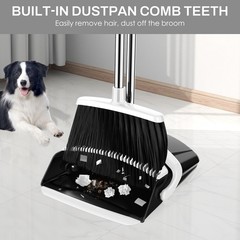EZKEY Broom and Dustpan Set for Home, 51-in Long Medium, Black White