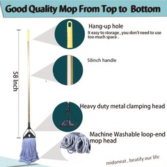 Commercial Industrial Heavy Duty Mop with Long Handle,58″ Looped-End String W…