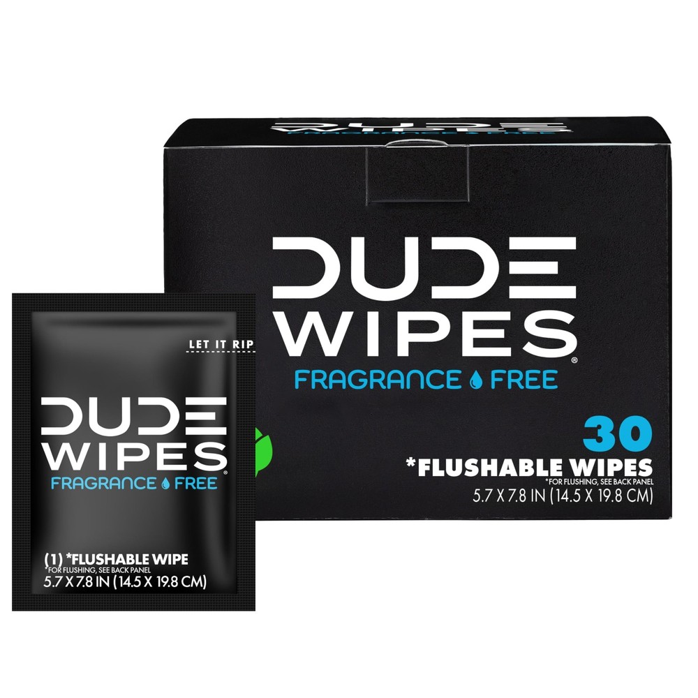 DUDE Wipes On-The-Go Unscented Travel – 30 30 Count (Pack of 1), White