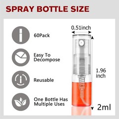 Csdtylh Mini Spray Bottle 2ml, Refillable Glass 60PCS,2ML, Clear