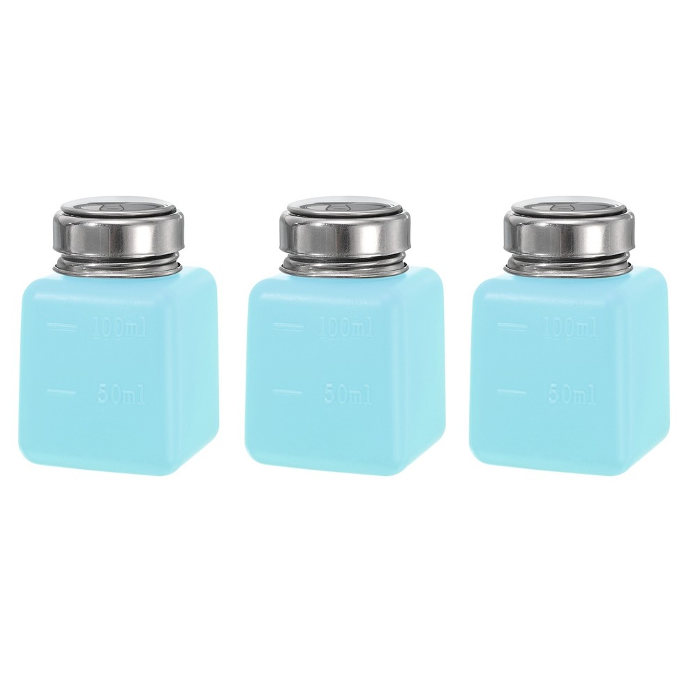 3pcs 3.4 Oz/100ml Alcohol Push Down Pump Dispenser Bottle Press, Blue
