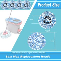 2 Pack Spin Mop Replacement Head, Only Fit for RinseClean 2Pack, Blue&wthie