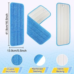 16.5 inch Reusable Mop Pads Microfiber Spray 5 Count (Pack of 1), Blue