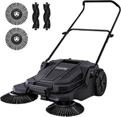 Garvee Walk-Behind Hand Push Floor Sweeper 25.6 in Manual Adjustable Handle