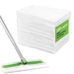 RAINFLOW 100 Count Dry Sweeping Cloths – Disposable Mop Pads 100 pcs, White