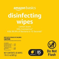 Amazon Basics Disinfecting Wipes, Lemon Scent, 255 Count (3 Packs of 85)