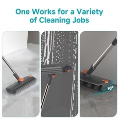 Floor Scrub Brush with Long Handle Length Adjustable, 3 in 1 Heavy-Duty Gray