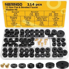 NBRINGO 114-Piece 12 Sizes Faucet Washer Assortment Kit – Flat & 12, Black