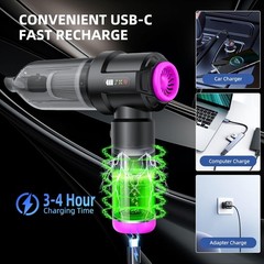 Cordless Vacuum Cleaner 22000PA Handheld 4-in-1 Rechargeable for Car Home Black