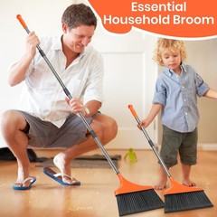 Heavy-Duty Angle Broom for Floor Cleaning with 52″ Long Handle 1 Pack, Orange