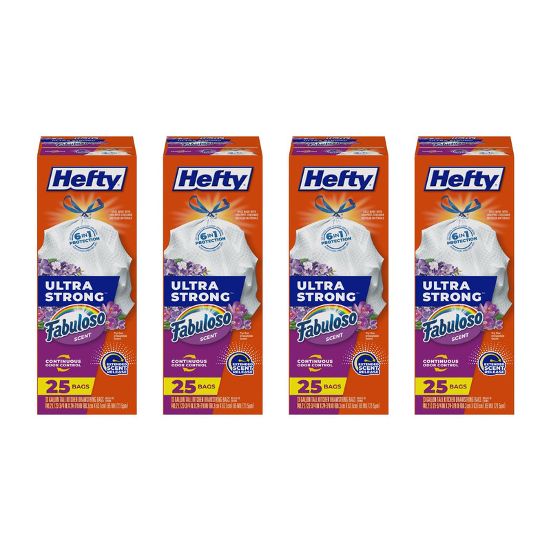 Hefty Ultra Strong Tall Kitchen Trash Bags Fabuloso Scent 13 Gallon 25 Count
