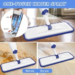 HOMTOYOU Microfiber Flat Mop with Sprayer: Spray Medium, White Blue