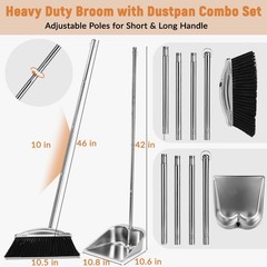 VOOWO Broom with Dustpan Combo Set, 46″ and Black