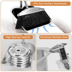 VOOWO Broom with Dustpan Combo Set, 46″ and Black