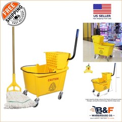 Bright Yellow 35-Quart Mop Bucket with Wringer & Mop – Ideal for Heavy-Duty Use
