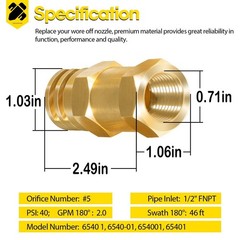 6540 Boomless Spray Nozzle 1/2″ FPT #5 Orifices (90° & 180° Caps) 2.0 GPM 40 PSI