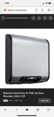 Bobrick B-7128 Automatic Hand Dryer, 115 Volt, Surface-Mounted, Stainless Steel
