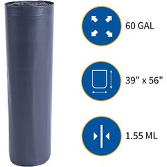 Genuine Joe Density Heavy-Duty Can Liner 39 X 56 60 Gal Capacity 1.55 Mil Black