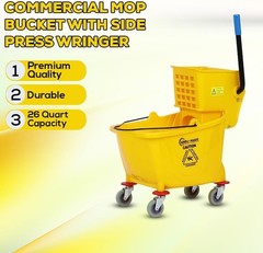 Heavy-Duty Yellow Mop Bucket with 50,000 Cycles Side Press Wringer – 26 Quart