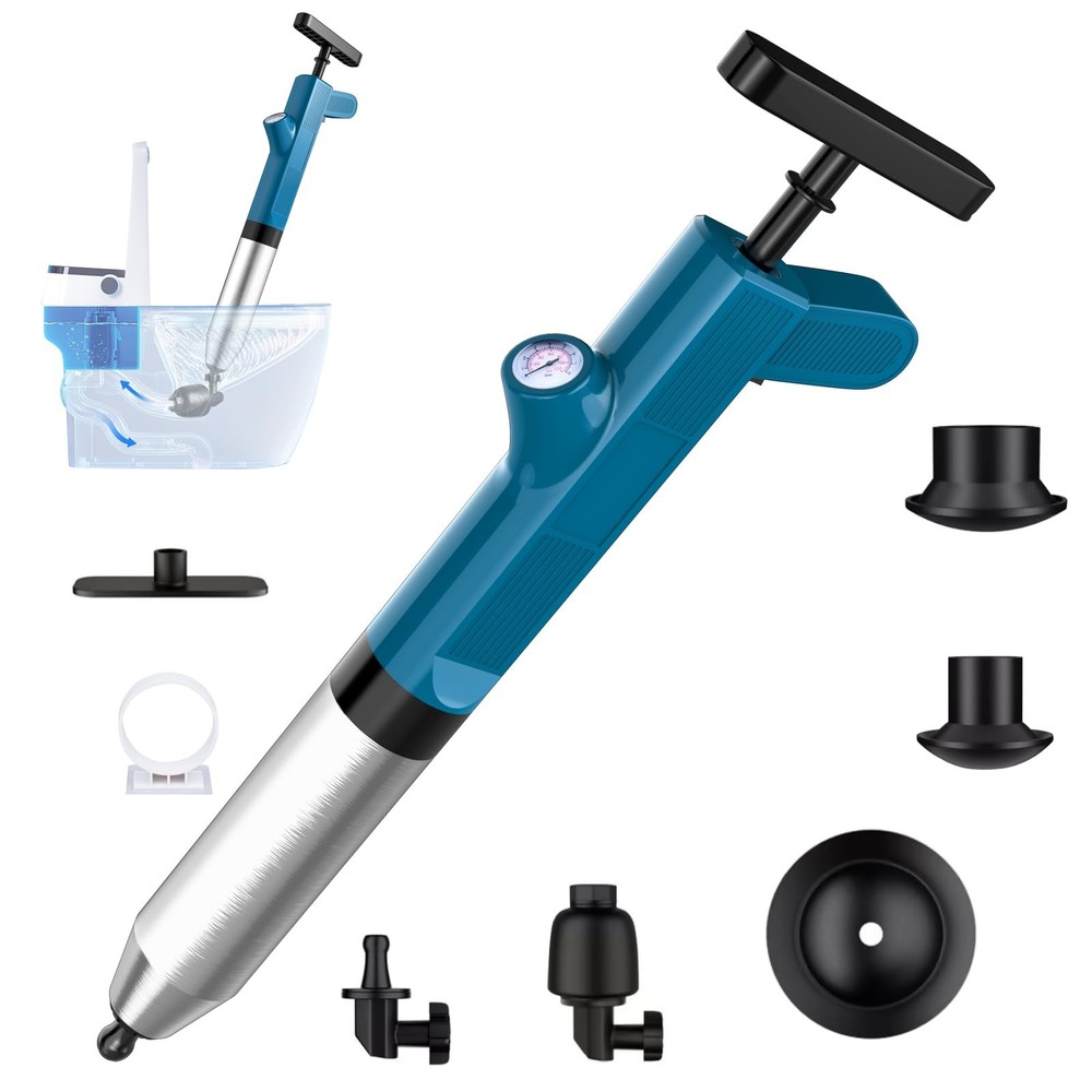 Toilet Plunger Set, High Pressure Air Drain Clog Remover, Sink Blue
