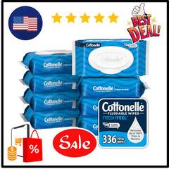 Cottonelle Fresh Feel Flushable Wet Wipes, Adult Wet Wipes, 8 Flip-Top Packs, 42