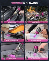 EYYA Handheld Cordless Car Vacuum Cleaner, 4-in-1 Portable Mini Grey Pink