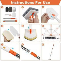 Orange 3 in 1 Long Handled Scrub Brush for Shower Cleaning