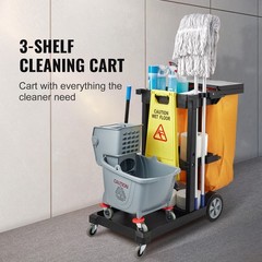 VEVOR Janitorial Trolley Cleaning Cart with PVC Bag and Cover for Housekeeping