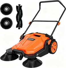 Walk-behind Hand Push Floor Sweeper 25.6″ Width 5 Gallon Waste Container Outdoor