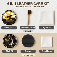 Leather Boot Care Kit – Mink Oil & Saddle Soap for Leather with Applicators &