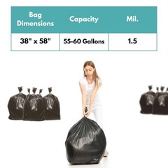 1.5 Mil Black Star Sealed Can Liner LLDPE 33 x 58 55-60 Gallons 100 Bags