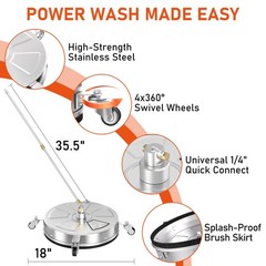 ZMRTDWO 18″ Pressure Washer Surface Cleaner with 4 Wheels, 4000 PSI Silver