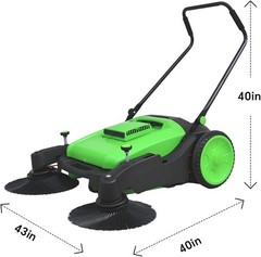 POHIR 41″ Walk-Behind Hand Push Floor Sweeper Cleaner 15 Gallon Waste Container